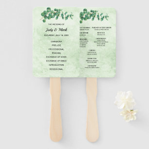 Geometric Eucalyptus Leaves Wedding Program Hand Fan
