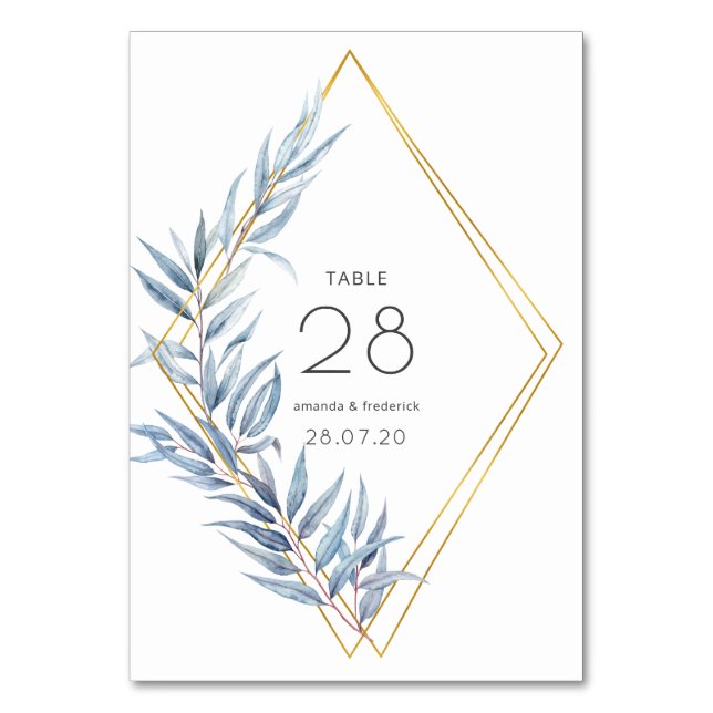 Geometric Eucalyptus Leaves Wedding Table Number (Front)