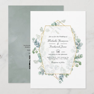 Geometric Eucalyptus QR Code RSVP Garden Wedding Invitation