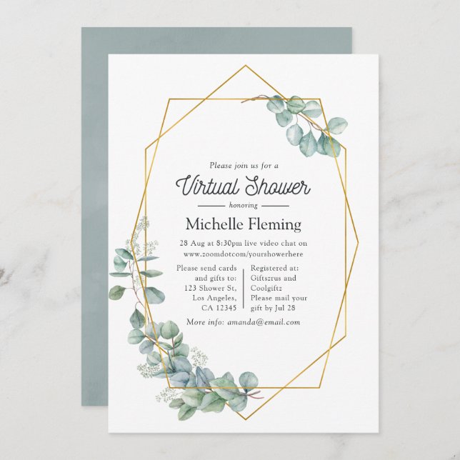Geometric Eucalyptus Virtual Baby Shower Invitation (Front/Back)
