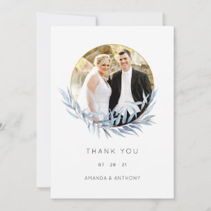 Geometric Eucalyptus Wedding Photo Collage Thank You Card