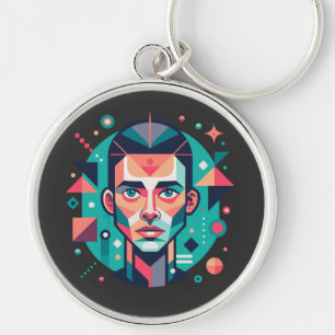Geometric Face Portrait Key Ring
