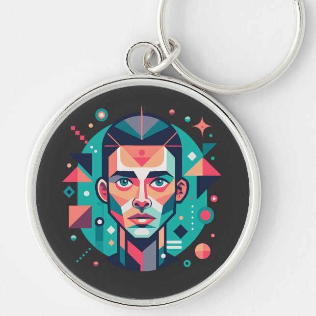 Geometric Face Portrait Key Ring (Front)
