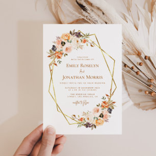 geometric fall floral earthtone wedding invitation