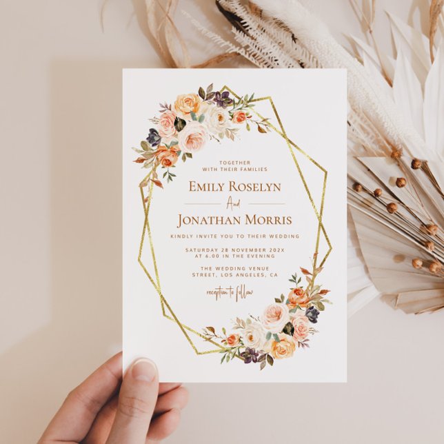 geometric fall floral earthtone wedding invitation (Creator Uploaded)