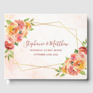 Geometric Fall Floral Watercolor Wedding Guest Book