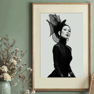 Geometric Fan: Monochrome Avant-Garde Fashion Poster
