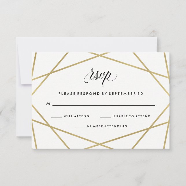 Geometric Faux Gold and Black Text Wedding RSVP (Front)
