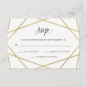 Geometric Faux Gold and Black Text Wedding RSVP Card