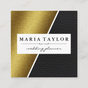Geometric Faux Gold Leather Colour Blocks Square Business Card