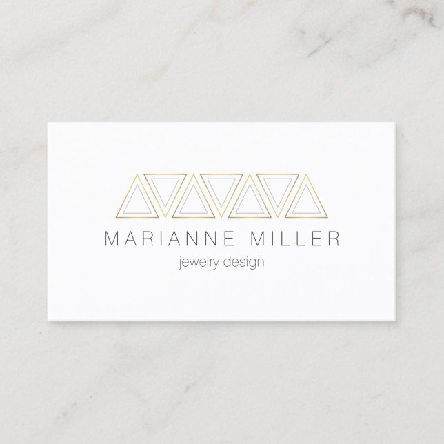 Geometric Faux Gold Triangles Designer Business Card (Front)
