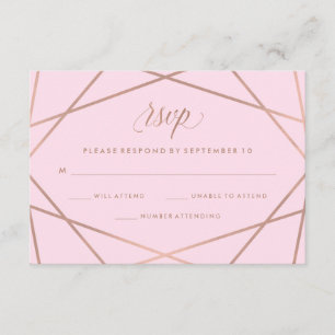 Geometric Faux Rose Gold and Pink Wedding RSVP Card