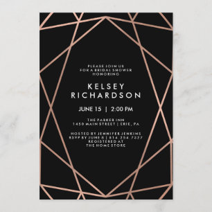 Geometric Faux Rose Gold on Black Bridal Shower Invitation