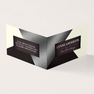 Geometric Faux Silver Cream Leather Colour Blocks Business Card
