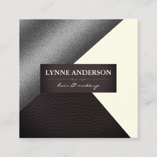Geometric Faux Silver Cream Leather Colour Blocks Square Business Card