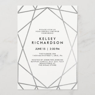 Geometric Faux Silver on White Bridal Shower Invitation