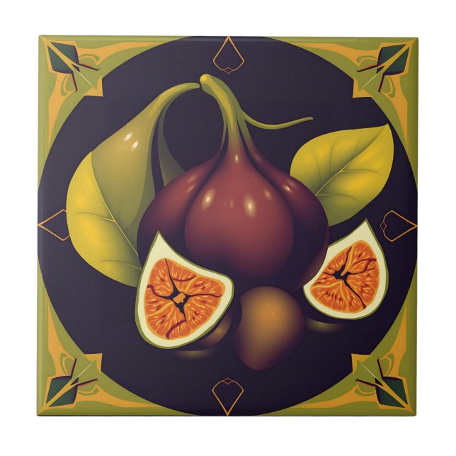 Geometric Fig Fruit with Sleek and Modern Forms Ceramic Tile (Front)