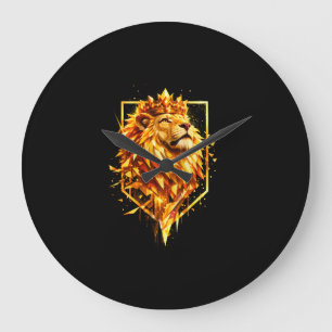 Geometric Fire Lion Crown Large Clock