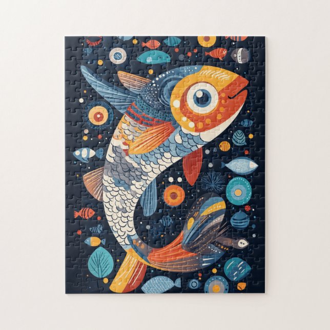 Geometric Fish Illustration Jigsaw Puzzle (Vertical)