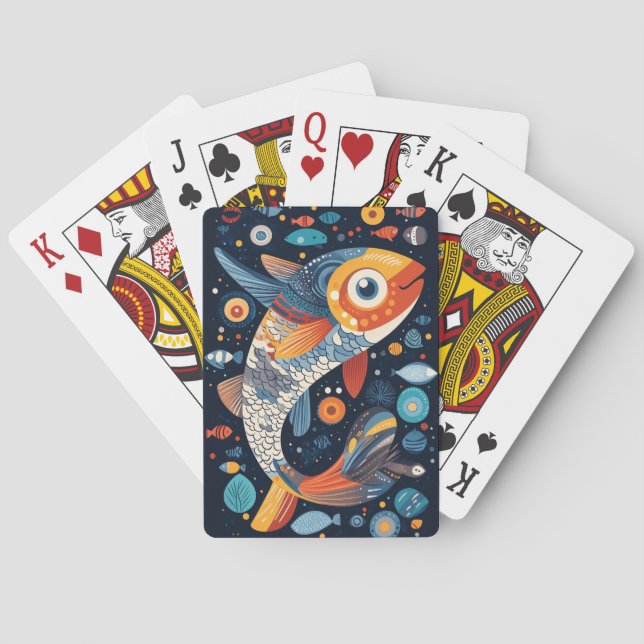 Geometric Fish Illustration Playing Cards (Back)