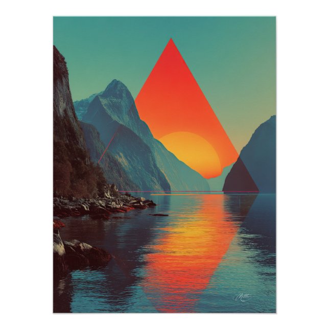 Geometric Fjord Sunset Poster (Front)