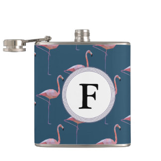 Geometric Flamingo Print Customizable Initial Hip Flask