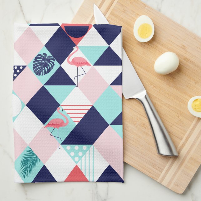 Geometric Flamingoes Tea Towel (Quarter Fold)