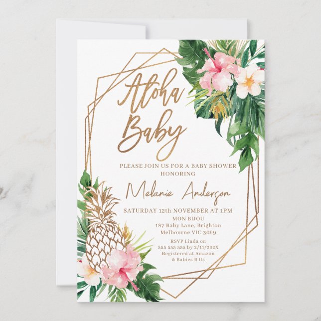 Geometric Floral Aloha Baby Baby Shower Invitation (Front)