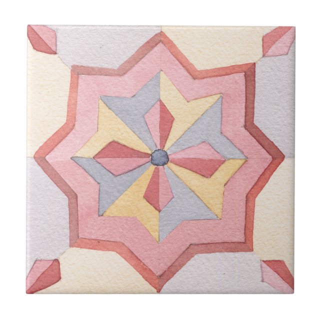 Geometric floral Artistic retro watercolor kitchen Ceramic Tile (Front)