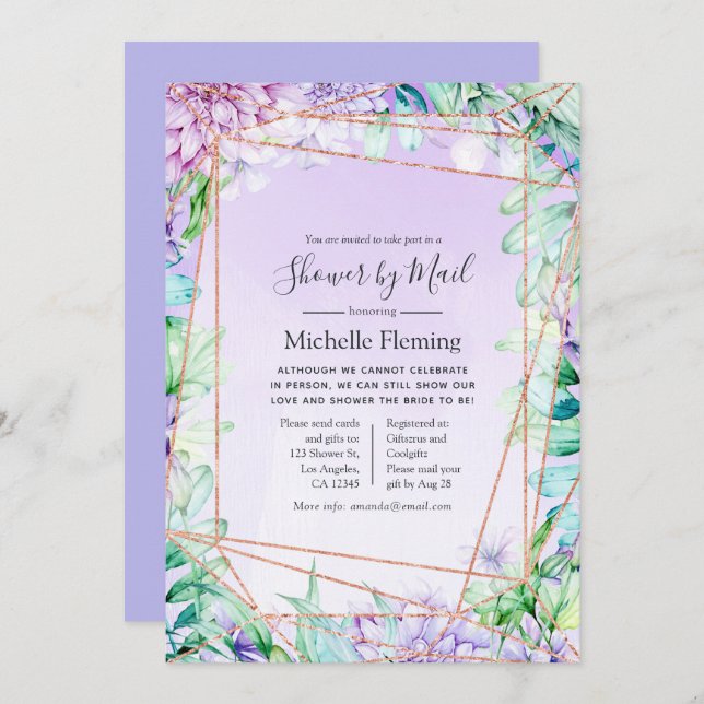 Geometric Floral Bridal or Baby Shower by Mail Invitation (Front/Back)
