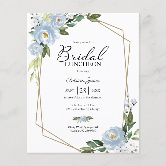 Geometric Floral Budget Bridal Luncheon Invitation (Front)