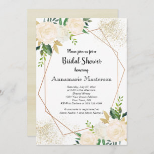 Geometric Floral Cream White Roses Bridal Shower   Invitation