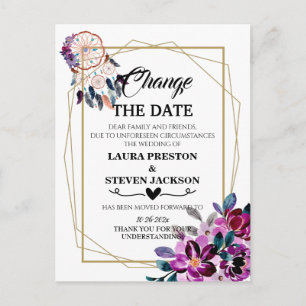 Geometric floral dream catcher change the date postcard