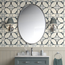 Geometric Floral Elegance - Grey, Cream - Modern