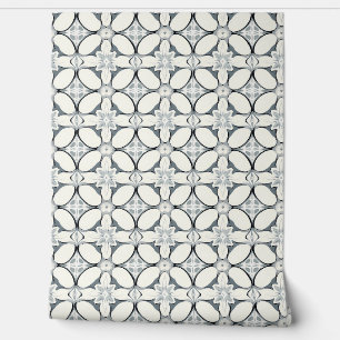 Geometric Floral Elegance Petite - Grey, Cream Wallpaper