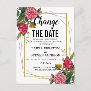 Geometric floral elegant change the date postcard