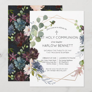 Geometric Floral First Holy Communion Invitation