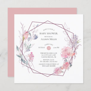 Geometric Floral frame Baby Shower Invitation