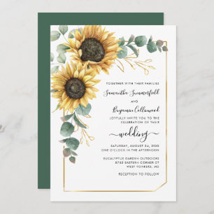 Geometric Floral Greenery Sunflower Wedding Invitation