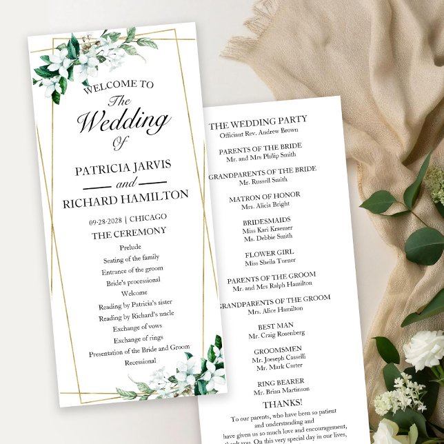 Geometric Floral Greenery Wedding Ceremony Program (Creator Uploaded)