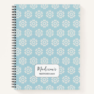 Geometric Floral in Pastel Blue Glow Personalised Notebook
