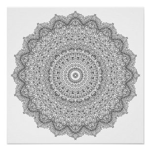 Geometric Floral Mandala Adult Colouring Poster