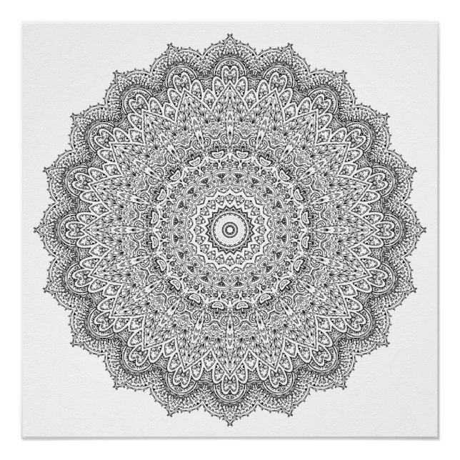 Geometric Floral Mandala Adult Colouring Poster (Front)