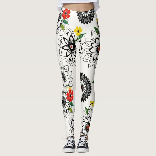 Geometric Floral Mandalas Seamless Pattern Leggings (Front)