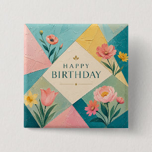 Geometric Floral Mosaic Birthday 15 Cm Square Badge