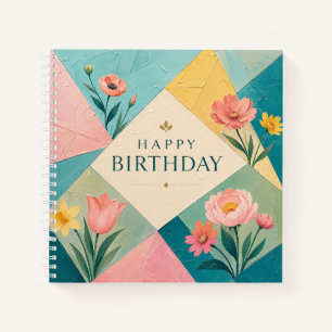 Geometric Floral Mosaic Birthday Notebook
