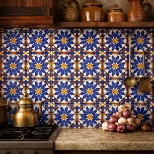 Geometric Floral Pattern Azulejo Ceramic Tile