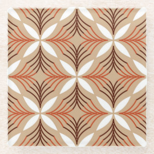 Geometric floral pattern: vintage artistic design glass coaster