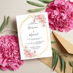Geometric Floral Pink Frame Wedding  Invitation