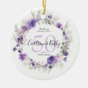 Geometric Floral Purple 50 Anniversary Ceramic Ornament